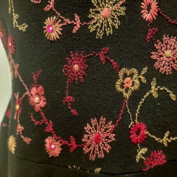 Laundry by Shelli Segal Black Cocktail Dress with Floral Embroidery Waist Size 8 - Picture 6 of 11